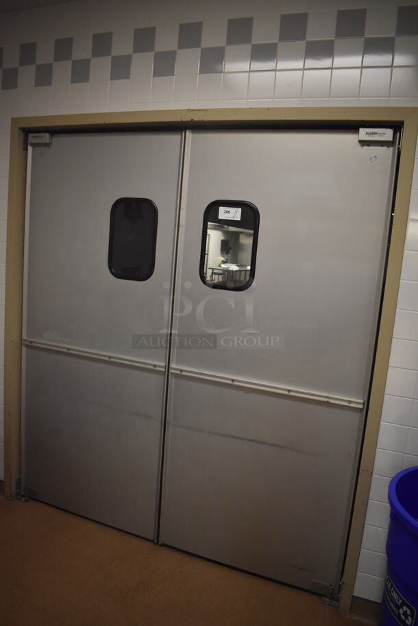 2 Eliason Metal Commercial Swinging Kitchen Doors. BUYER MUST REMOVE. 35x1.5x78. 2 Times Your Bid! (Dishroom) - Image 2 of 5