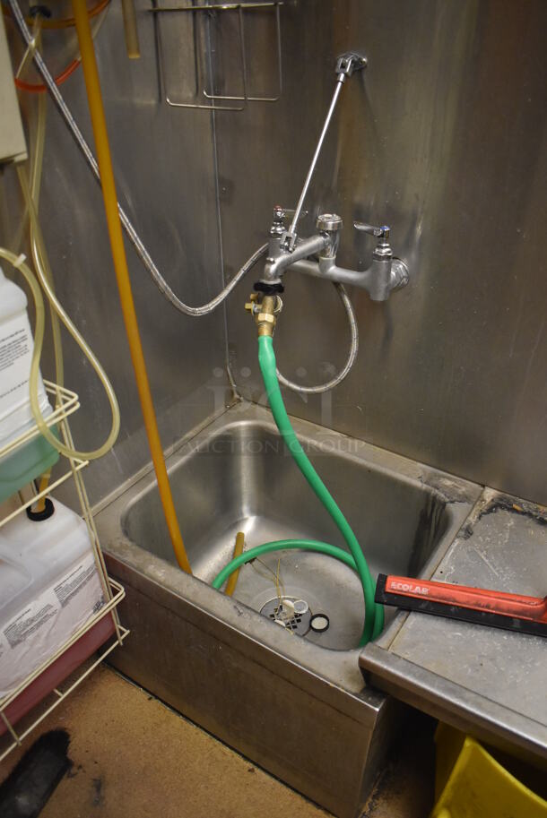 Stainless Steel Commercial Mop Sink w/ Drain Board and Various Mops. BUYER MUST REMOVE. 109x21x64. (Dishroom Closet) - Image 2 of 5