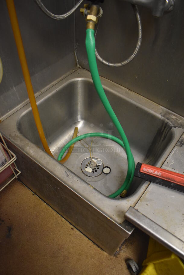 Stainless Steel Commercial Mop Sink w/ Drain Board and Various Mops. BUYER MUST REMOVE. 109x21x64. (Dishroom Closet) - Image 4 of 5