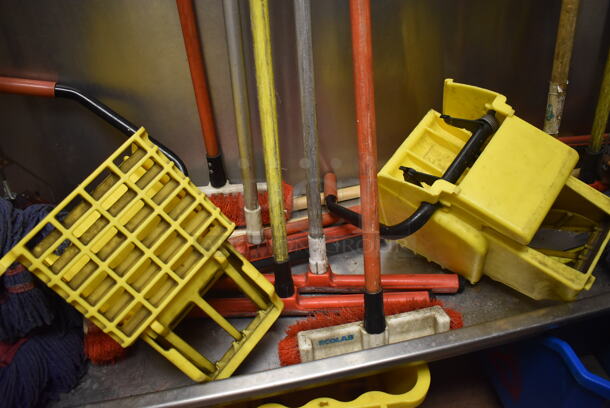 7 Various Poly Mop Buckets w/ 4 Wringing Attachments. Includes 15x13x21. 7 Times Your Bid! (Dishroom Closet) - Image 6 of 6