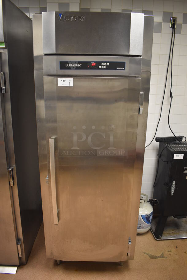 Victory FSA-1D-S1-EW Stainless Steel Commercial Single Door Reach In Cooler w/ Poly Coated Racks. Does Not Include Contents. 115 Volts, 1 Phase. 31.5x35x84. Tested and Working! (Restaurant Kitchen)