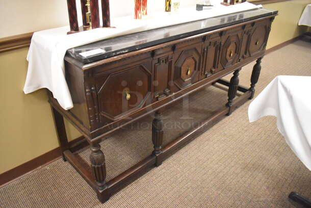 Wooden Counter w/ Marble Countertop, 2 Doors and 1 Drawer. Does Not Come w/ Contents. 78x22x37. (Dining Room) - Image 3 of 10
