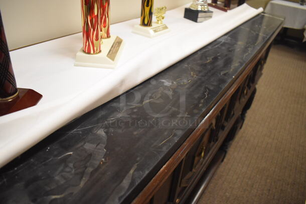 Wooden Counter w/ Marble Countertop, 2 Doors and 1 Drawer. Does Not Come w/ Contents. 78x22x37. (Dining Room) - Image 4 of 10