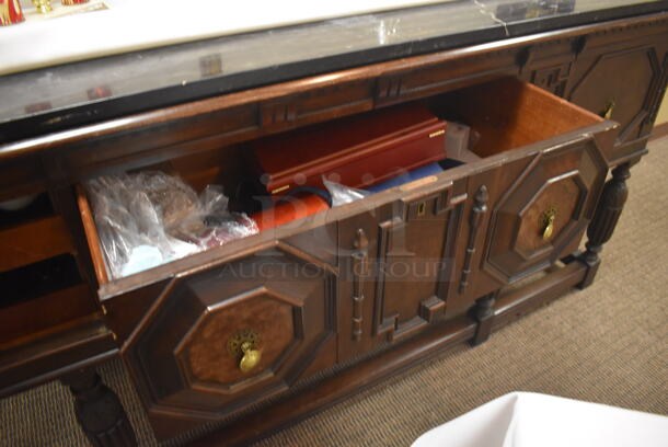 Wooden Counter w/ Marble Countertop, 2 Doors and 1 Drawer. Does Not Come w/ Contents. 78x22x37. (Dining Room) - Image 5 of 10