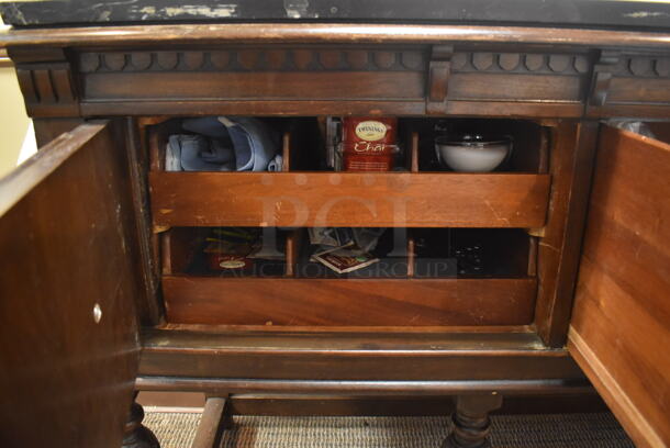 Wooden Counter w/ Marble Countertop, 2 Doors and 1 Drawer. Does Not Come w/ Contents. 78x22x37. (Dining Room) - Image 6 of 10
