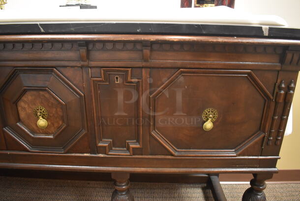 Wooden Counter w/ Marble Countertop, 2 Doors and 1 Drawer. Does Not Come w/ Contents. 78x22x37. (Dining Room) - Image 9 of 10