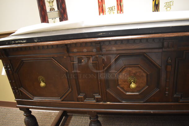 Wooden Counter w/ Marble Countertop, 2 Doors and 1 Drawer. Does Not Come w/ Contents. 78x22x37. (Dining Room) - Image 10 of 10