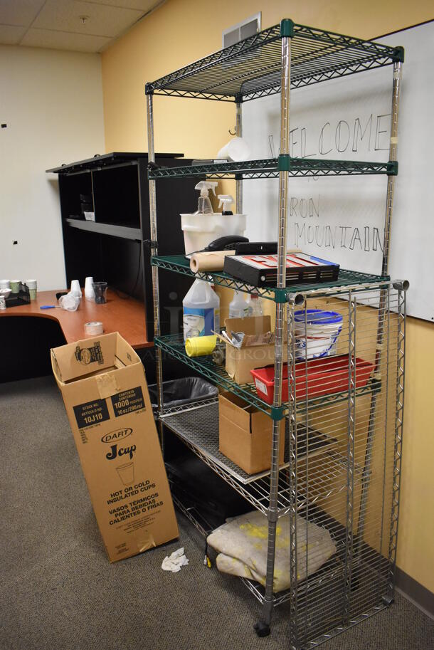 ALL ONE MONEY! Room Lot of Various Items Including Filing Cabinet, Shelving Unit, Table, Chair, Cart, Broken Mixers and Contents. Does Not Include Christmas Decorations!! BUYER MUST REMOVE. (Offices - Hallway by Facilities Closet) - Image 2 of 12