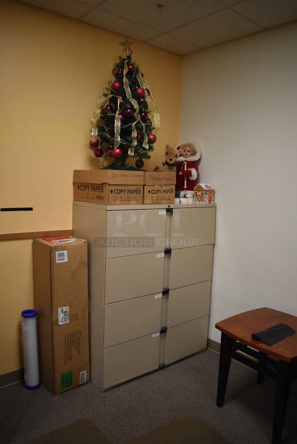 ALL ONE MONEY! Room Lot of Various Items Including Filing Cabinet, Shelving Unit, Table, Chair, Cart, Broken Mixers and Contents. Does Not Include Christmas Decorations!! BUYER MUST REMOVE. (Offices - Hallway by Facilities Closet) - Image 5 of 12
