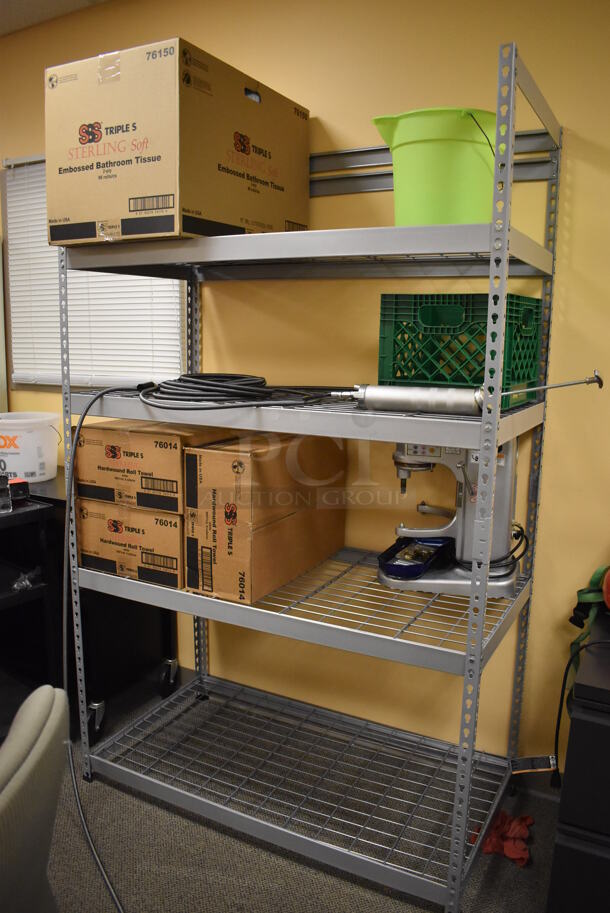 ALL ONE MONEY! Room Lot of Various Items Including Filing Cabinet, Shelving Unit, Table, Chair, Cart, Broken Mixers and Contents. Does Not Include Christmas Decorations!! BUYER MUST REMOVE. (Offices - Hallway by Facilities Closet) - Image 6 of 12
