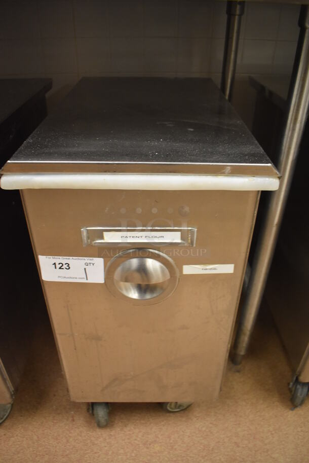 Win-holt Stainless Steel Commercial Ingredient Bin w/ Lid on Commercial Casters. 15.5x27.5x27.5. (Restaurant Kitchen)