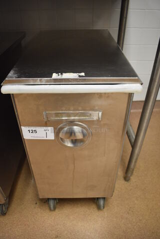 Win-holt Stainless Steel Commercial Ingredient Bin w/ Lid on Commercial Casters. 15.5x27.5x27.5. (Restaurant Kitchen)