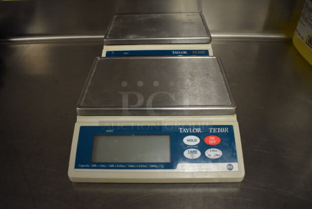 2 Taylor TE10R Metal Countertop Food Portioning Scales. 8x8x2.5. 2 Times Your Bid! (Restaurant Kitchen)