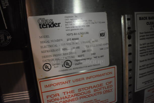 Glastender ND72-R1-GN(LLR) Metal Commercial 3 Door Back Bar Cooler Merchandiser. 115 Volts, 1 Phase. 72x25x35. Tested and Working! (Dining Room) - Image 4 of 8