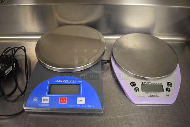 2 Metal Countertop Food Portioning Scales; Taylor and AvaWeigh. 6.5x8x1, 6.5x9.5x2. 2 Times Your Bid! (Restaurant Kitchen)