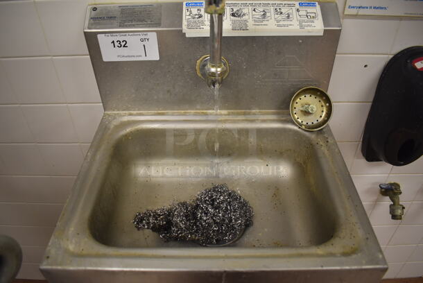 Advance Tabco Stainless Steel Commercial Single Bay Wall Mount Sink w/ Faucet and Foot Pedal. BUYER MUST REMOVE. 17.5x15.5x19 - Image 4 of 4