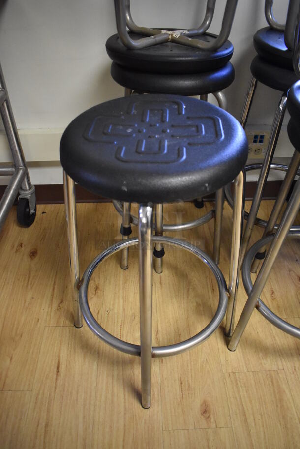 11 Metal Stools w/ Black Seats. 16x16x27. 11 Times Your Bid! (Computer Demo Lab 2)