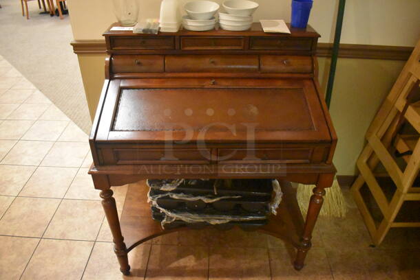 Wooden Secretary Desk. Does Not Include Contents. 36x23x42. (Dining Room)