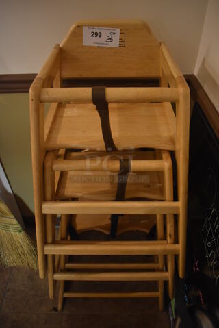 3 Wooden High Chairs. 20x19x30. 3 Times Your Bid! (Dining Room) 