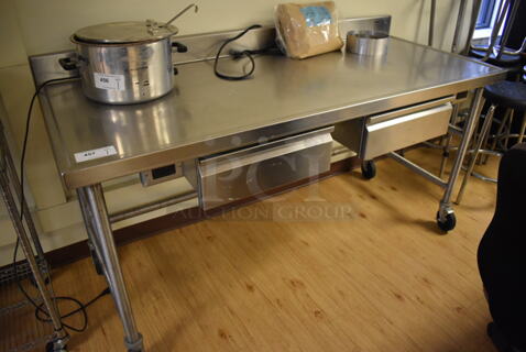 Eagle YT3072-1905-00 Stainless Steel Table w/ Back Splash and 2 Drawers on Commercial Casters. Does Not Include Contents. 72x30x39. (Computer Demo Lab 2)