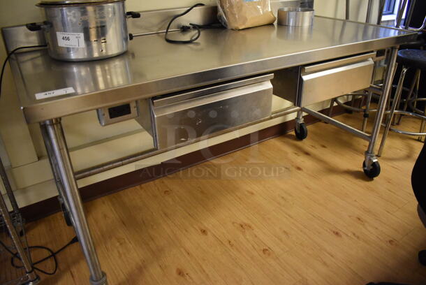 Eagle YT3072-1905-00 Stainless Steel Table w/ Back Splash and 2 Drawers on Commercial Casters. Does Not Include Contents. 72x30x39. (Computer Demo Lab 2) - Image 2 of 6