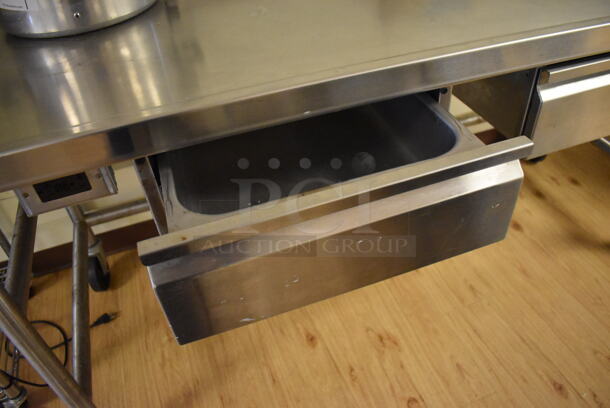 Eagle YT3072-1905-00 Stainless Steel Table w/ Back Splash and 2 Drawers on Commercial Casters. Does Not Include Contents. 72x30x39. (Computer Demo Lab 2) - Image 3 of 6