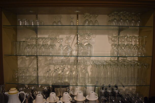 ALL ONE MONEY! Lot of Various Glasses on Shelves. Does Not Include Shelves. BUYER MUST REMOVE. (Dining Room) - Image 2 of 6