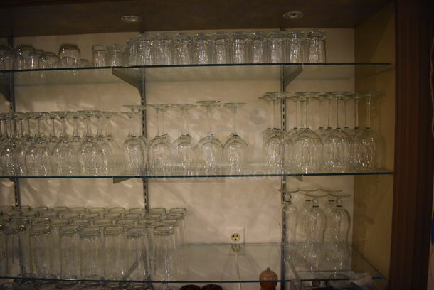 ALL ONE MONEY! Lot of Various Glasses on Shelves. Does Not Include Shelves. BUYER MUST REMOVE. (Dining Room) - Image 4 of 6