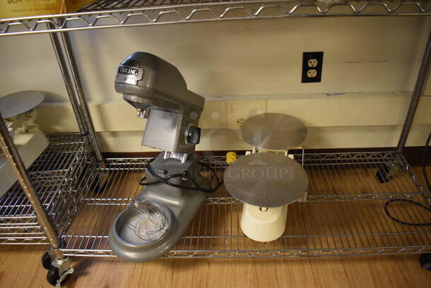 Chrome Finish 4 Tier Shelving Unit on Commercial Casters w/ Contents Including Wire Racks, Cake Stand Pieces, Mixer and Bakery Scale. BUYER MUST DISMANTLE. PCI CANNOT DISMANTLE FOR SHIPPING. PLEASE CONSIDER FREIGHT CHARGES. 48x18x76. (Computer Demo Lab 2)  - Image 7 of 7