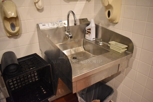 Eagle YHSAP-14-0055-00 Stainless Steel Commercial Single Bay Wall Mount Sink w/ Faucet and Pedals. BUYER MUST REMOVE. 22x24x25. (Demo Kitchen) - Image 2 of 5