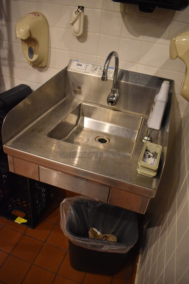 Eagle YHSAP-14-0055-00 Stainless Steel Commercial Single Bay Wall Mount Sink w/ Faucet and Pedals. BUYER MUST REMOVE. 22x24x25. (Demo Kitchen) - Image 5 of 5