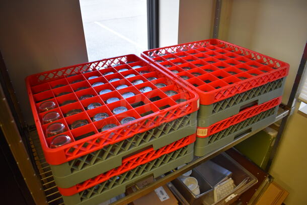 Metal 4 Tier Shelving Unit w/ Dish Caddies and Various Items. BUYER MUST DISMANTLE. PCI CANNOT DISMANTLE FOR SHIPPING. PLEASE CONSIDER FREIGHT CHARGES. 48x24x84. (Computer Demo Lab 2) - Image 3 of 4