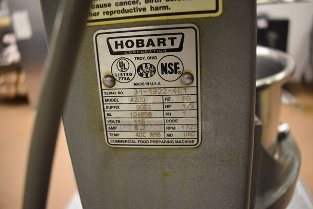 Hobart A200 Metal Commercial Countertop 20 Quart Planetary Dough Mixer w/ 2 Metal Mixing Bowls, Bowl Guard and Paddle Attachment on Stainless Steel Equipment Stand on Commercial Casters. 115 Volts, 1 Phase. 16x23x30, 24x30x29. Tested and Working! Metal Commercial Gas Powered Single Door Smoker on Commercial Casters. BUYER MUST REMOVE. 22x30x56. Tested and Working! (Restaurant Kitchen) - Image 8 of 8