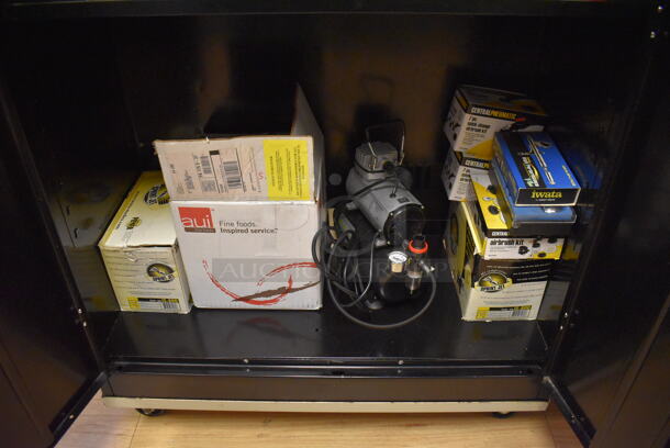 Black Metal 2 Door Cabinet w/ Contents. 36x20x82. (Computer Demo Lab 2) - Image 2 of 7