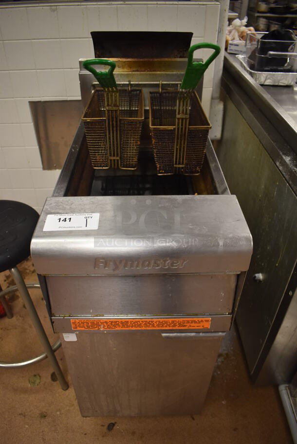 2010 Frymaster PMJ135SD Stainless Steel Commercial Floor Style Natural Gas Powered Deep Fat Fryer w/ 2 Metal Fry Baskets. 110,000 BTU. BUYER MUST REMOVE. 16x32x47. Tested and Working! (Restaurant Kitchen) - Image 1 of 7