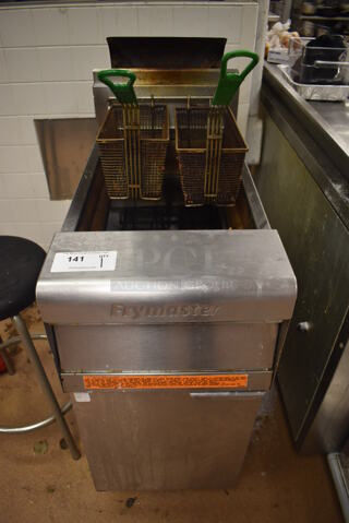 2010 Frymaster PMJ135SD Stainless Steel Commercial Floor Style Natural Gas Powered Deep Fat Fryer w/ 2 Metal Fry Baskets. 110,000 BTU. BUYER MUST REMOVE. 16x32x47. Tested and Working! (Restaurant Kitchen)