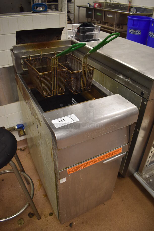 2010 Frymaster PMJ135SD Stainless Steel Commercial Floor Style Natural Gas Powered Deep Fat Fryer w/ 2 Metal Fry Baskets. 110,000 BTU. BUYER MUST REMOVE. 16x32x47. Tested and Working! (Restaurant Kitchen) - Image 2 of 7