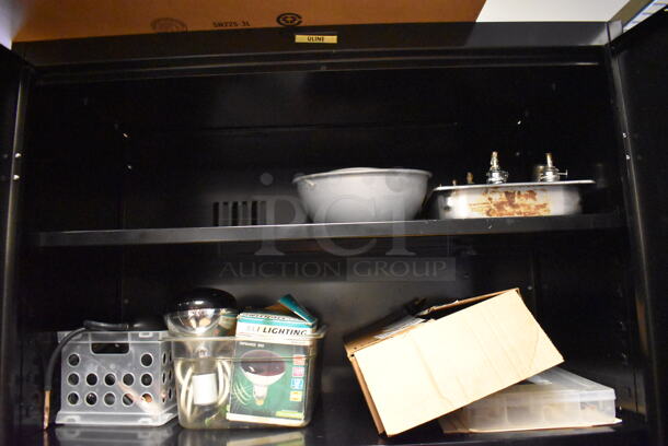 Black Metal 2 Door Cabinet w/ Contents. 36x20x82. (Computer Demo Lab 2) - Image 5 of 7
