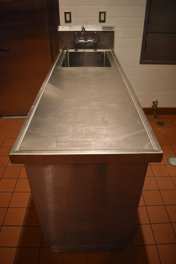 Eagle YCBH2472-0004-00 Stainless Steel Commercial Single Bay Sink w/ Back Splash and 4 Doors. BUYER MUST REMOVE. 24x72x44.5. (Demo Kitchen)