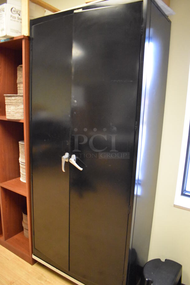 Black Metal 2 Door Cabinet w/ Contents. 36x20x82. (Computer Demo Lab 2) - Image 7 of 7
