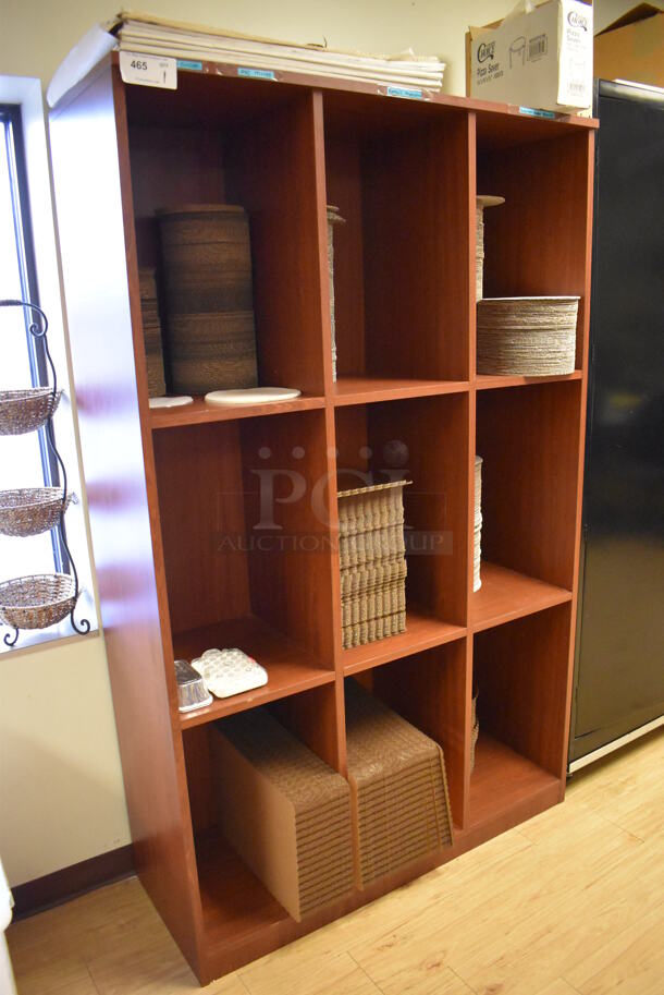 Wood Pattern Shelving Unit. Contents Not Included. 48.5x18x77.5. (Computer Demo Lab 2) - Image 2 of 4