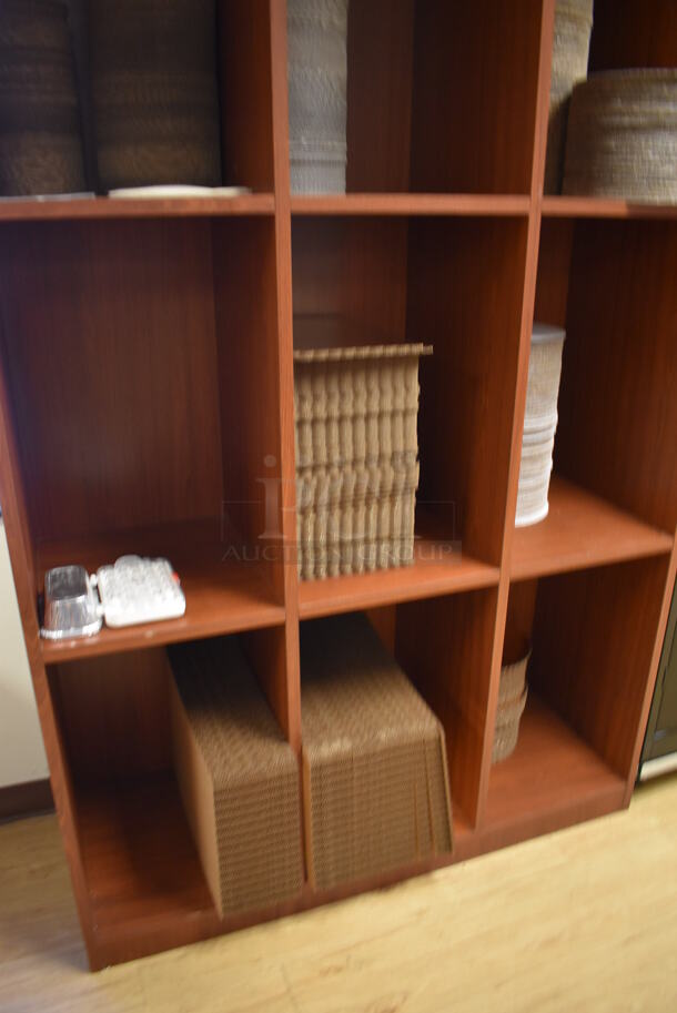 Wood Pattern Shelving Unit. Contents Not Included. 48.5x18x77.5. (Computer Demo Lab 2) - Image 3 of 4