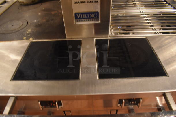 Viking Stainless Steel Commercial Gas Powered Prep Station w/ 4 Burner Charbroiler Style Grill, Oven, 2 Single Induction Burners, 2 Burner Hot Plate Grill, Convection Oven, Salamander Cheese Melter and Waring Mixer. BUYER MUST REMOVE. 87x65x74. Tested and Working! (Demo Kitchen) - Image 2 of 12