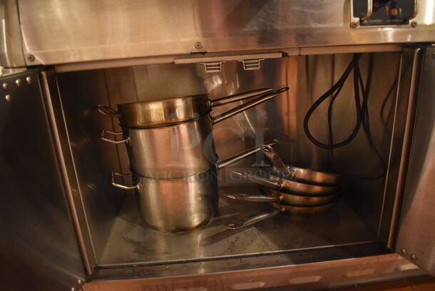 Viking Stainless Steel Commercial Gas Powered Prep Station w/ 4 Burner Charbroiler Style Grill, Oven, 2 Single Induction Burners, 2 Burner Hot Plate Grill, Convection Oven, Salamander Cheese Melter and Waring Mixer. BUYER MUST REMOVE. 87x65x74. Tested and Working! (Demo Kitchen) - Image 4 of 12