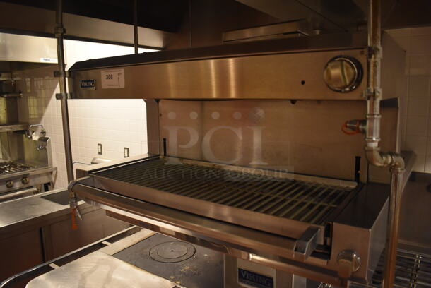 Viking Stainless Steel Commercial Gas Powered Prep Station w/ 4 Burner Charbroiler Style Grill, Oven, 2 Single Induction Burners, 2 Burner Hot Plate Grill, Convection Oven, Salamander Cheese Melter and Waring Mixer. BUYER MUST REMOVE. 87x65x74. Tested and Working! (Demo Kitchen) - Image 12 of 12