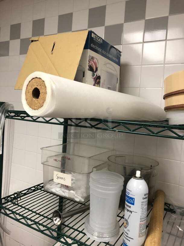 Green Finish 5 Tier Wire Shelving Unit w/ Contents. BUYER MUST DISMANTLE. PCI CANNOT DISMANTLE FOR SHIPPING. PLEASE CONSIDER FREIGHT CHARGES. 48x18x75. (Restaurant Kitchen) - Image 4 of 5