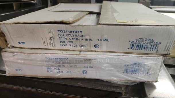 Lot of 2 boxes of H.D. Poly Bags 21x18x10