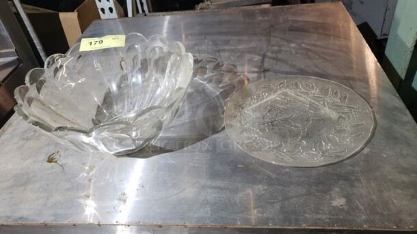 One Glass Bowl and one Glass Plate