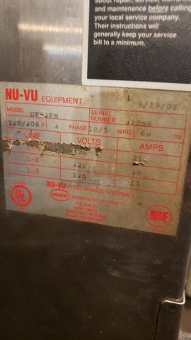 Nu-Vu Convection Oven & Proofer model OP-2FM. 3PH - Image 4 of 4