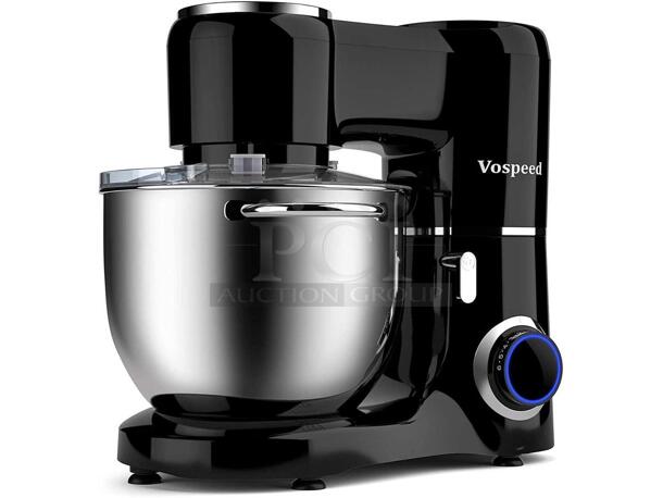 BRAND NEW IN BOX! Vospeed SM-1550 Metal Countertop 6-Speed Tilt-Head 8.5 Quart Stand Mixer w/ Stainless Steel Mixing Bowl, Beater, Dough Hook and Whisk Attachments - Image 1 of 4